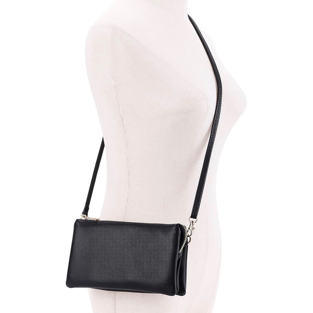 Brentano Black Pebble Vegan Leather Triple Zip Crossbody Wristlet Clutch Wallet‎